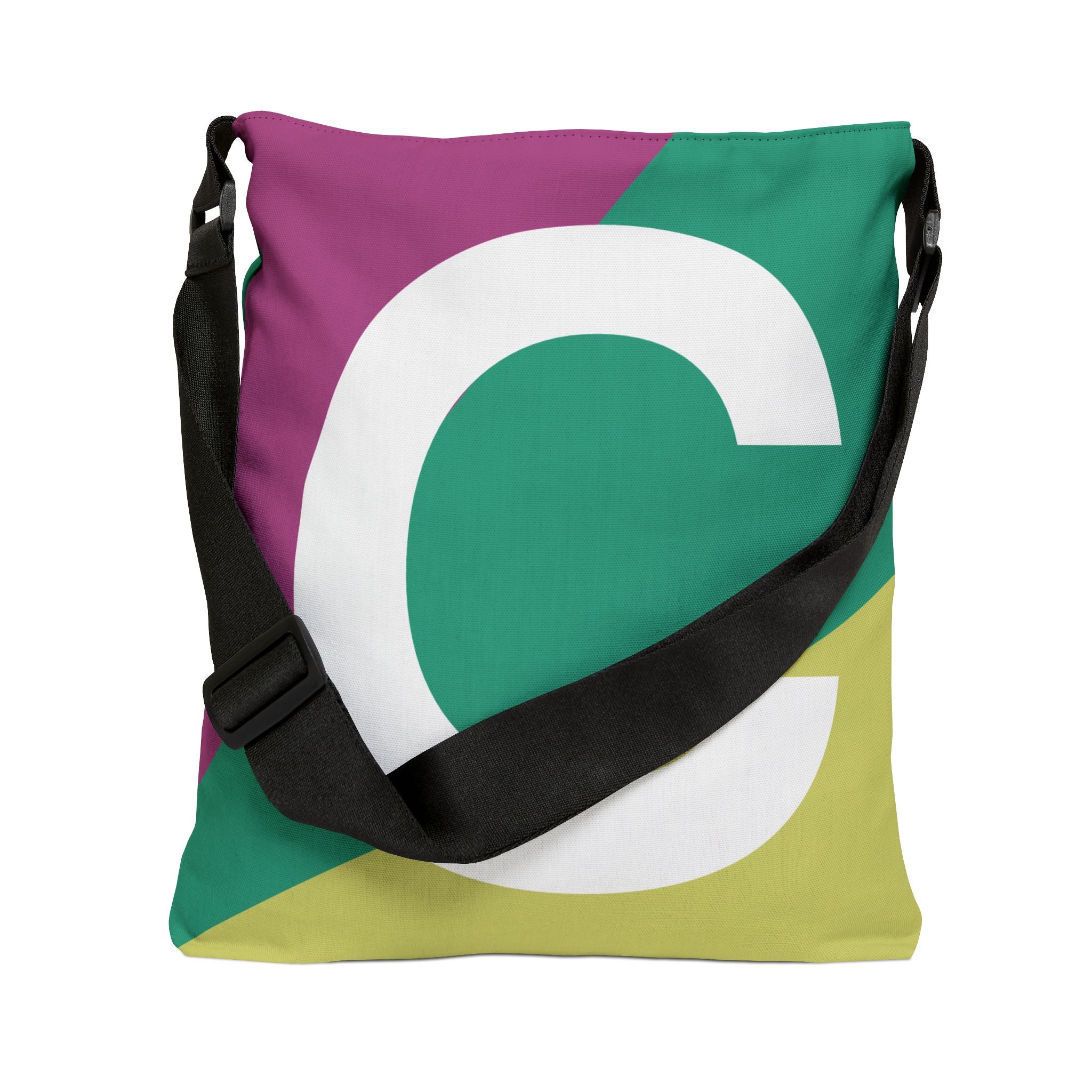 Initial Letter 'C' Colorblock Adjustable Tote Bag — Monogram Alphabet Shoulder Bag