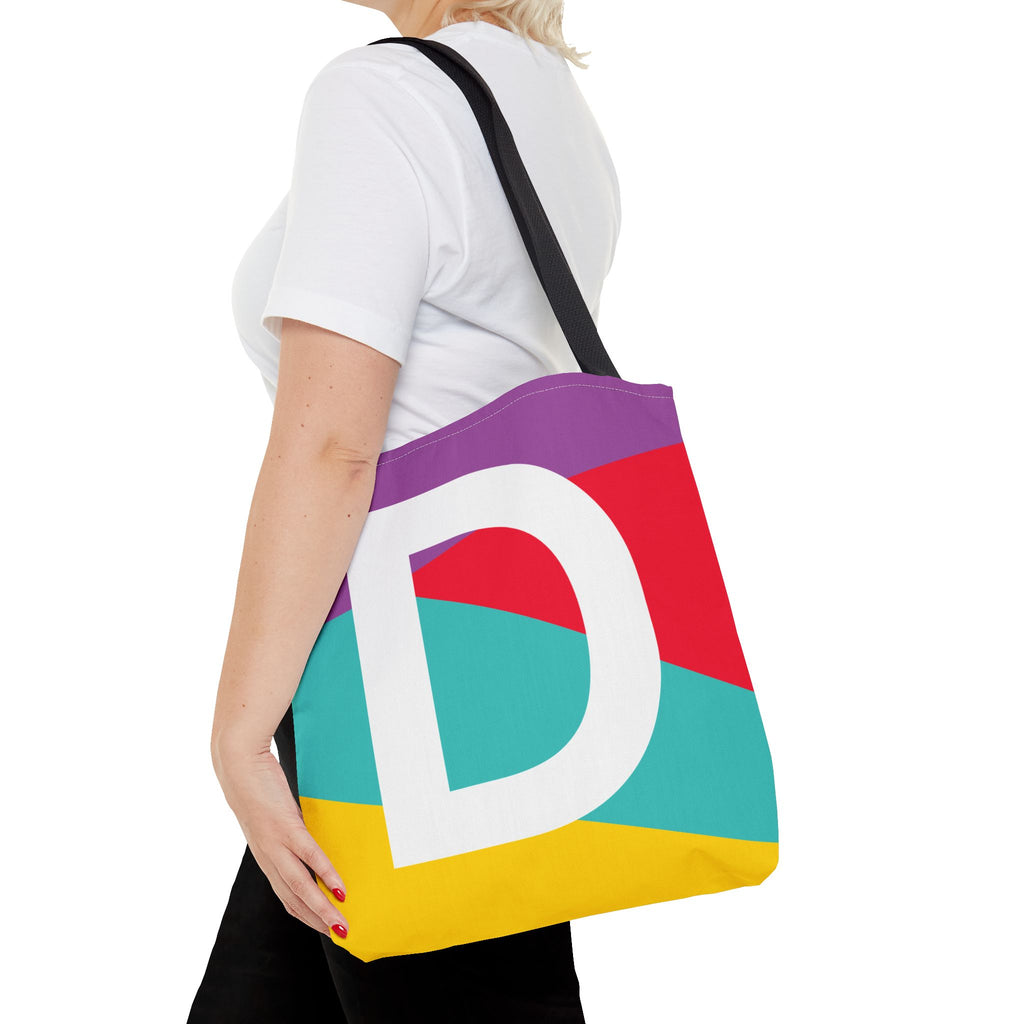 Monogram 'D' Colorblock Tote Bag — Personalized Initial D Shoulder Tote
