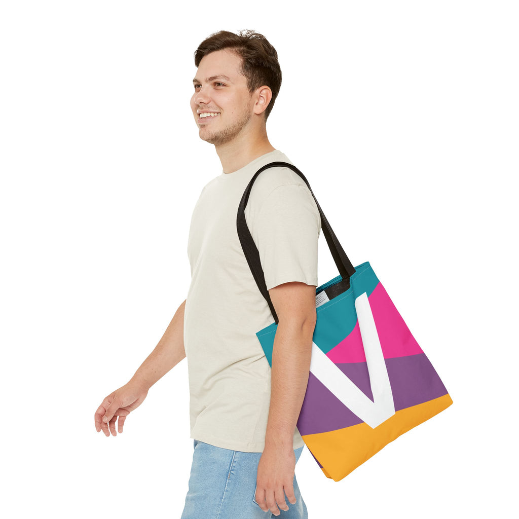 Monogram 'V' Colorblock Tote Bag — Personalized Initial V Shoulder Tote