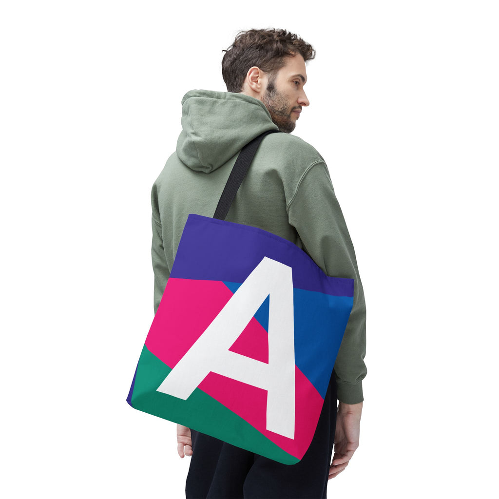 Monogram 'A' Colorblock Tote Bag — Personalized Initial A Shoulder Tote