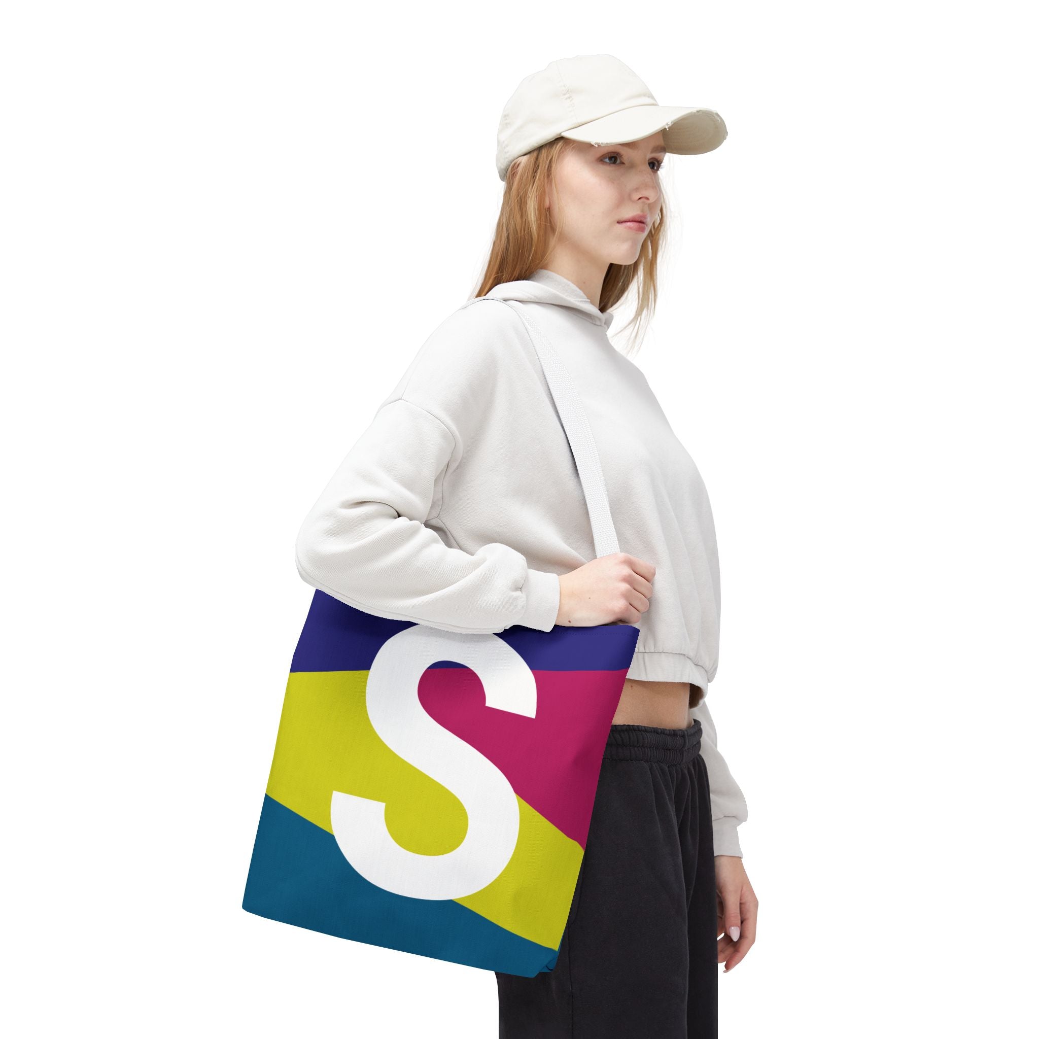 Monogram 'S' Colorblock Tote Bag — Personalized Initial S Shoulder Tote