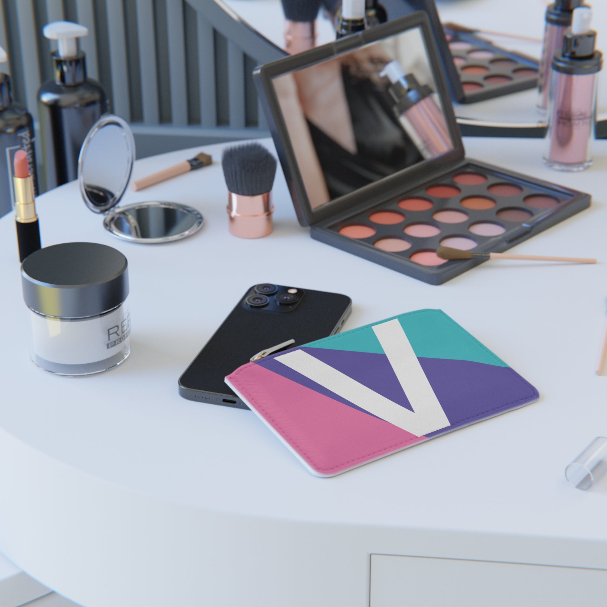 Initial V Mini Clutch — Colorblock Monogram Wristlet Wallet
