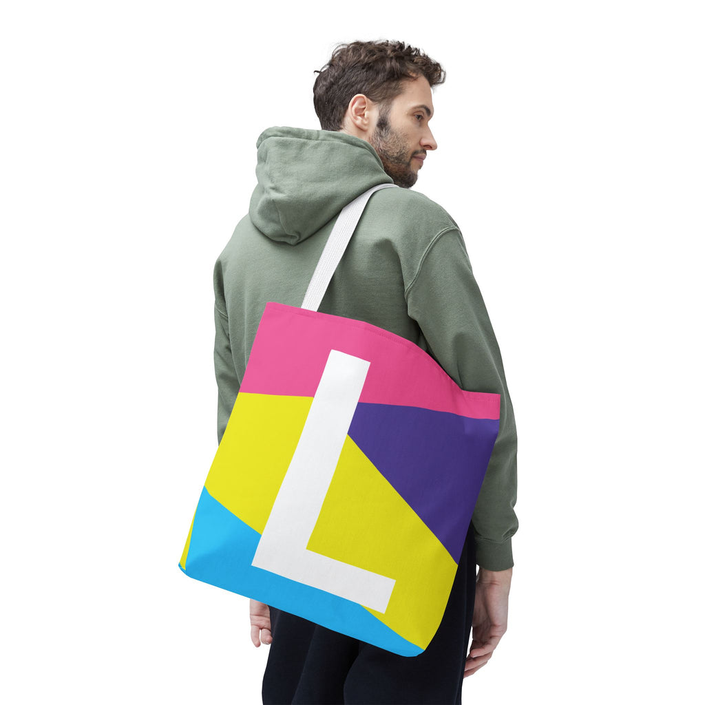 Monogram 'L' Colorblock Tote Bag — Personalized Initial L Shoulder Tote