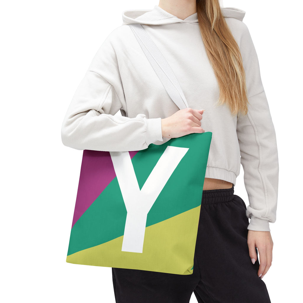 Monogram 'Y' Colorblock Tote Bag — Personalized Initial Y Shoulder Tote