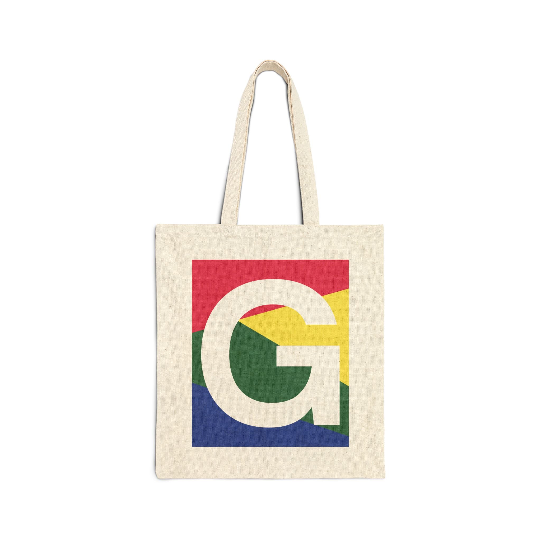 Initial G Colorblock Canvas Tote Bag — Monogram Letter G Reusable Grocery Tote