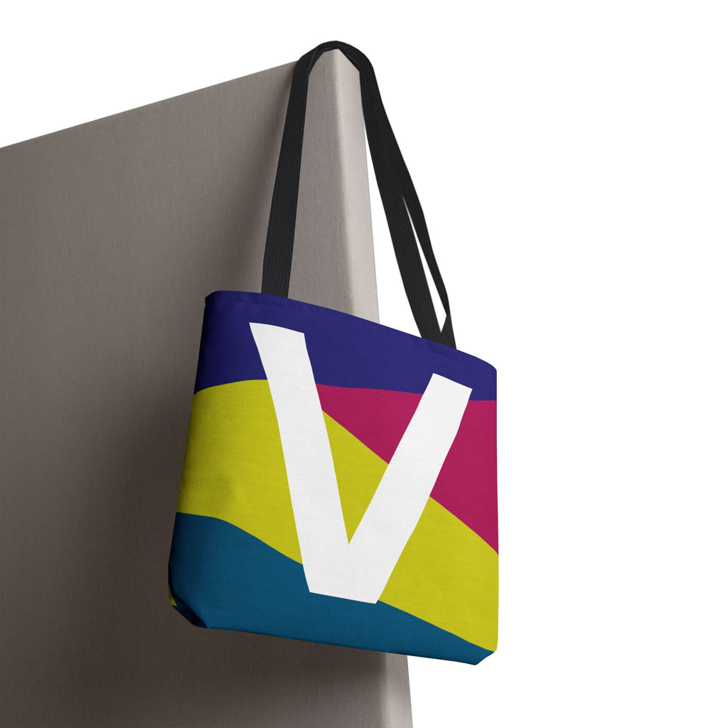 Monogram 'V' Colorblock Tote Bag — Personalized Initial V Shoulder Tote