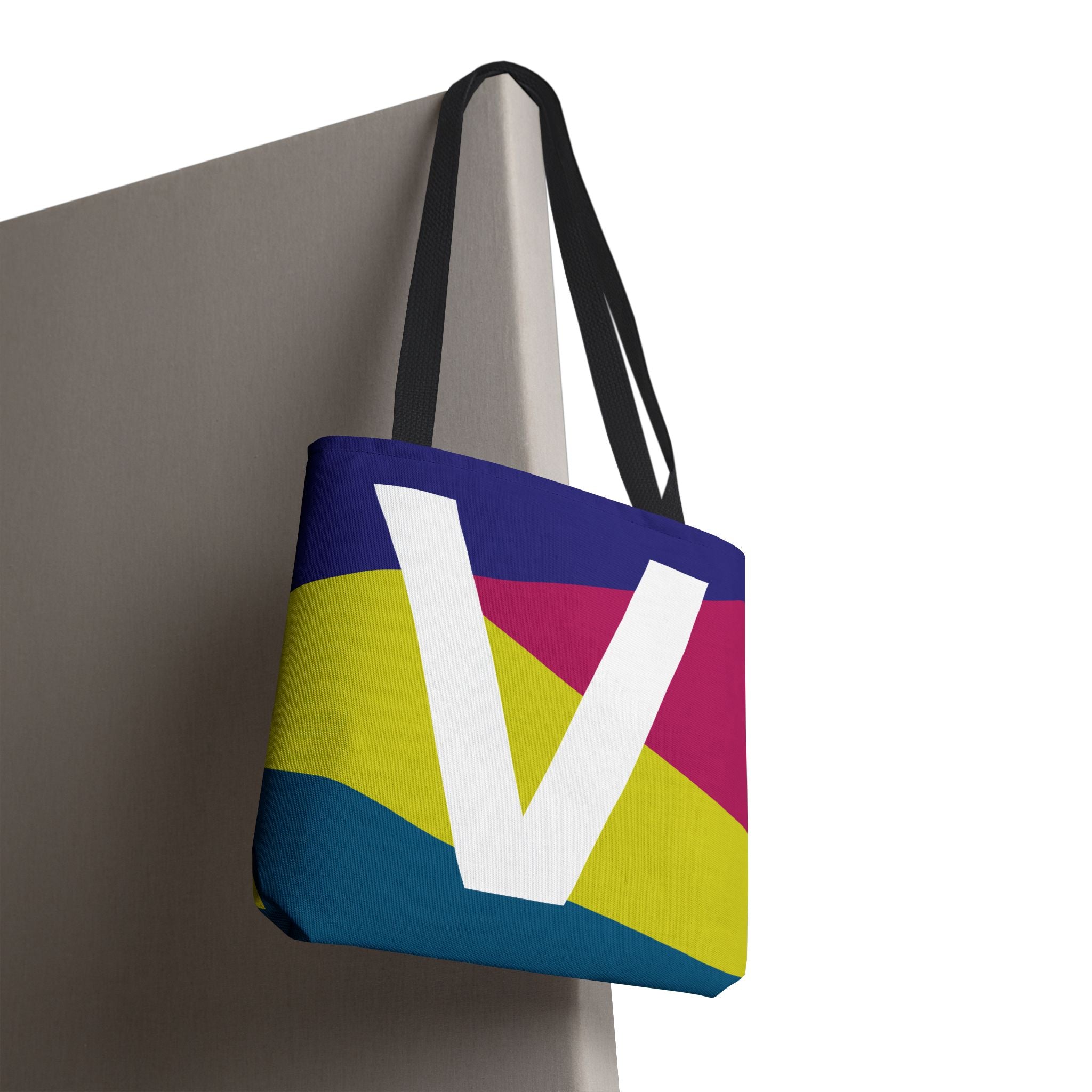 Monogram 'V' Colorblock Tote Bag — Personalized Initial V Shoulder Tote