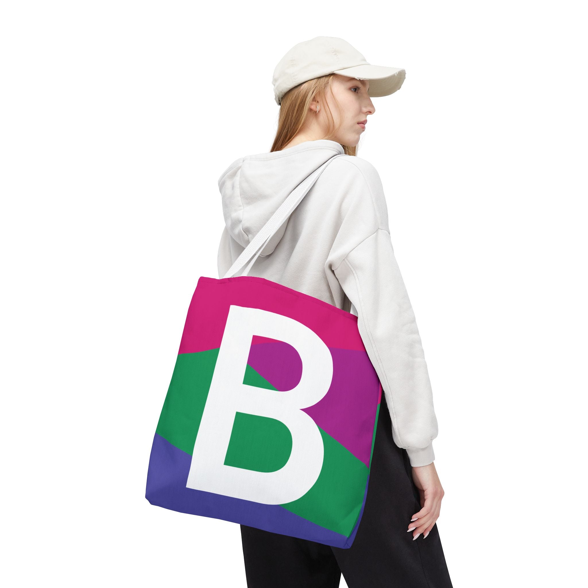 Monogram 'B' Colorblock Tote Bag — Personalized Initial B Shoulder Tote
