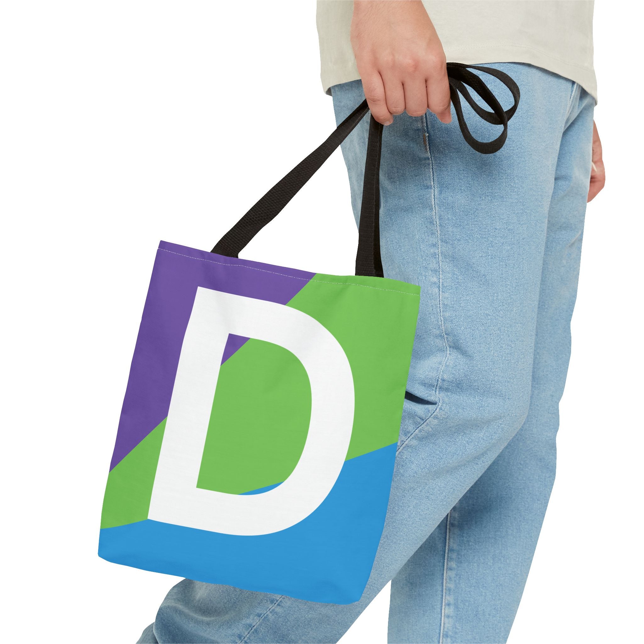 Monogram 'D' Colorblock Tote Bag — Personalized Initial D Shoulder Tote