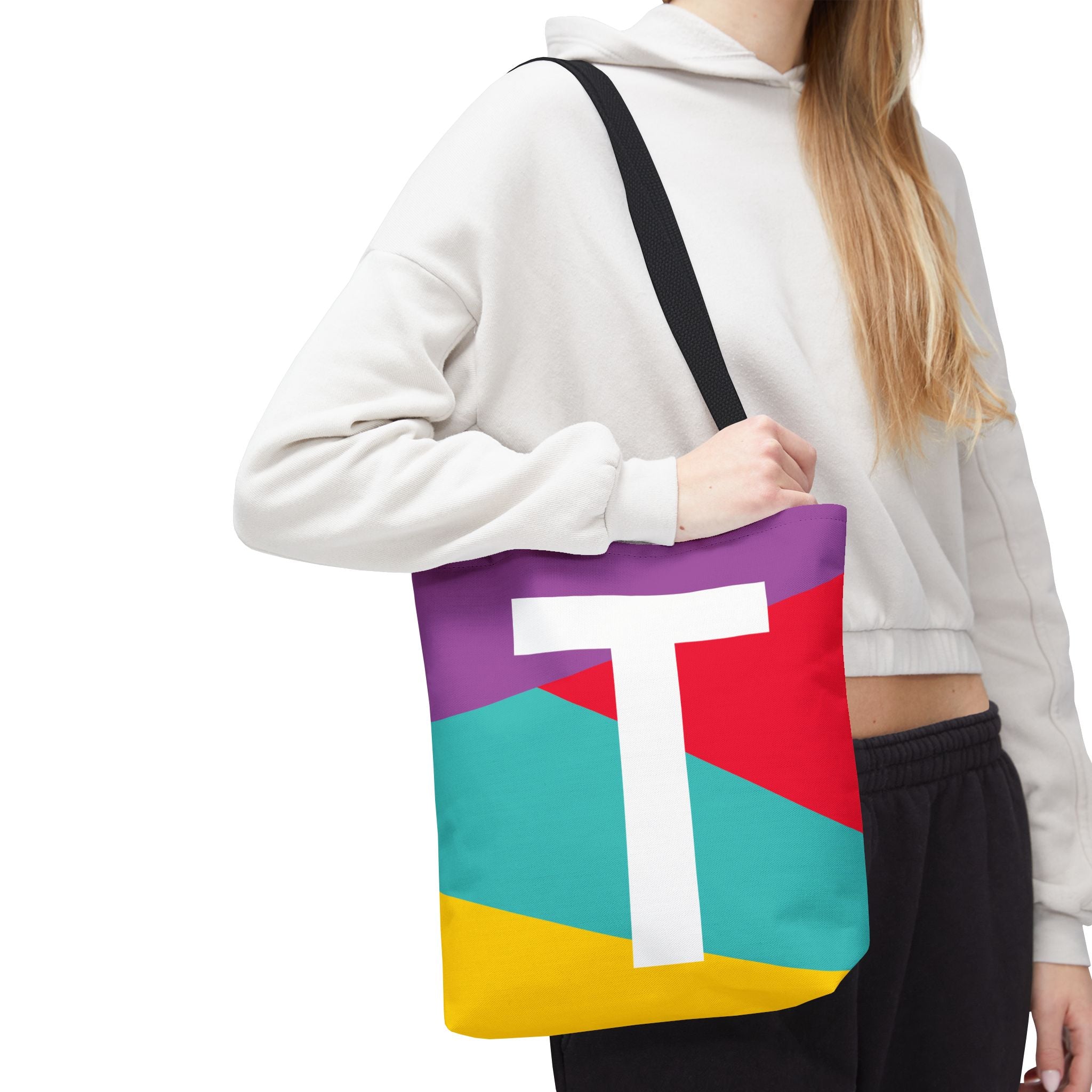 Monogram 'T' Colorblock Tote Bag — Personalized Initial T Shoulder Tote