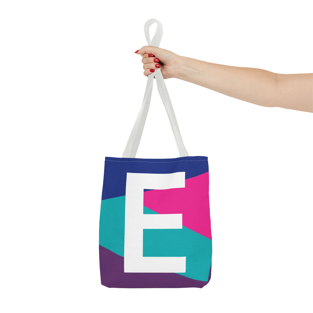 Monogram 'E' Colorblock Tote Bag — Personalized Initial E Shoulder Tote