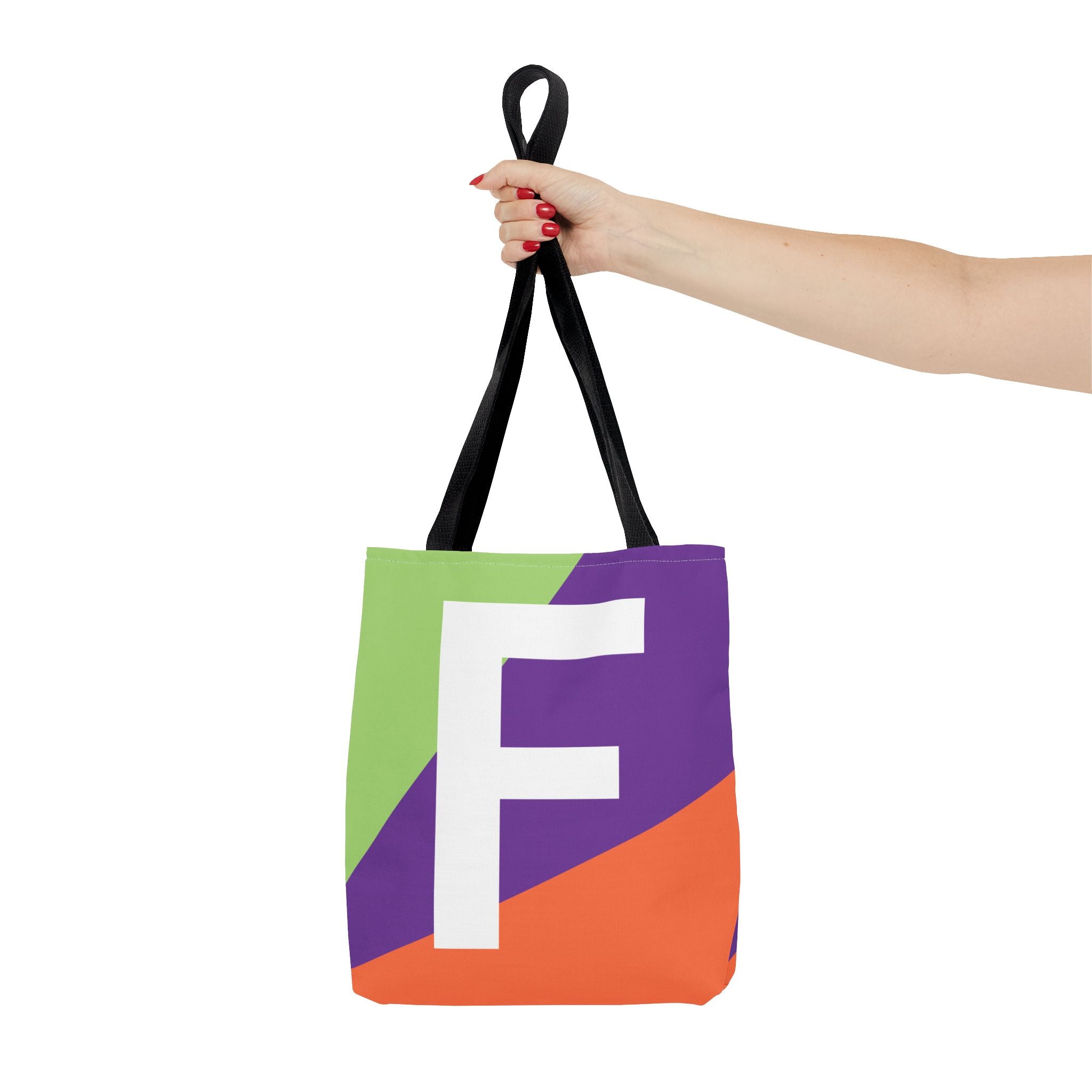 Monogram 'F' Colorblock Tote Bag — Personalized Initial F Shoulder Tote