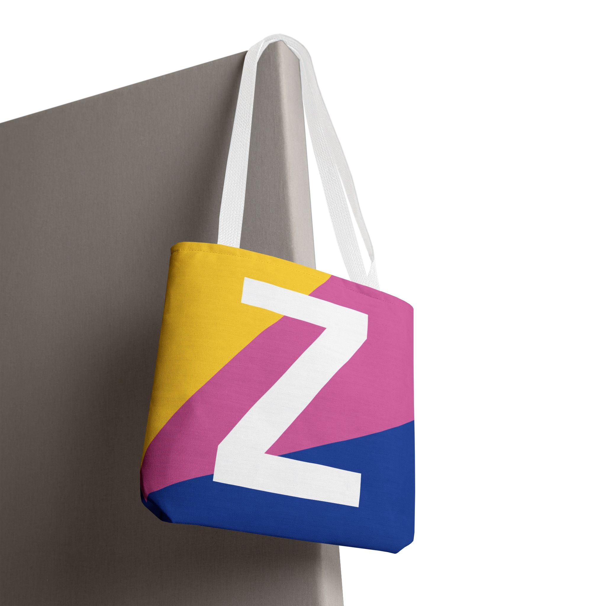 Monogram 'Z' Colorblock Tote Bag — Personalized Initial Z Shoulder Tote