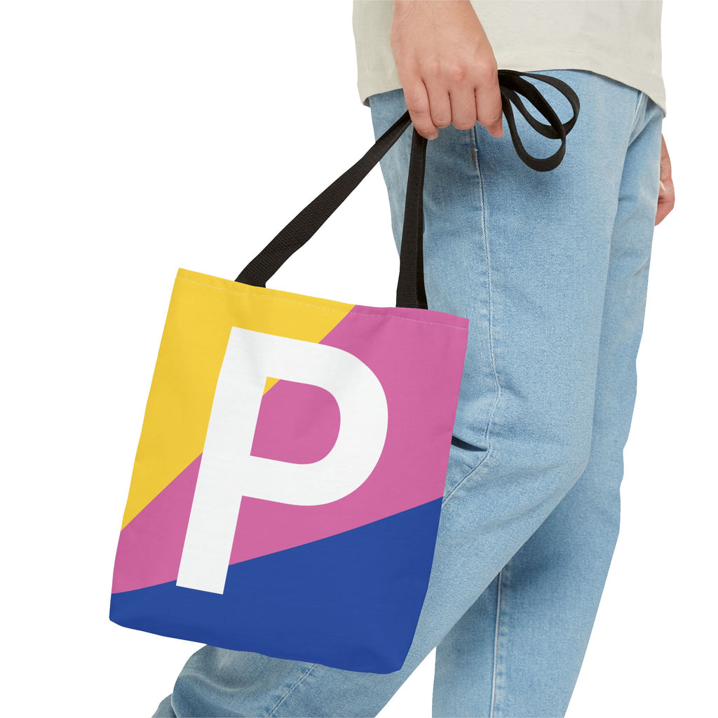 Monogram 'P' Colorblock Tote Bag — Personalized Initial P Shoulder Tote