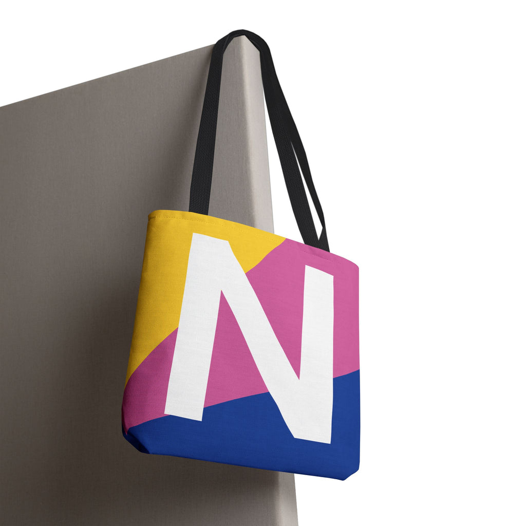 Monogram 'N' Colorblock Tote Bag — Personalized Initial N Shoulder Tote
