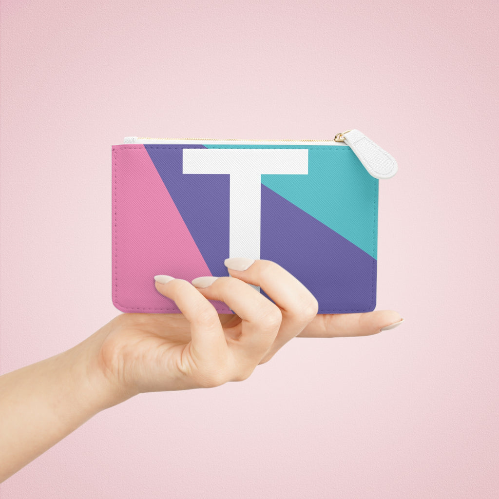 Initial T Mini Clutch — Colorblock Monogram Wristlet Wallet