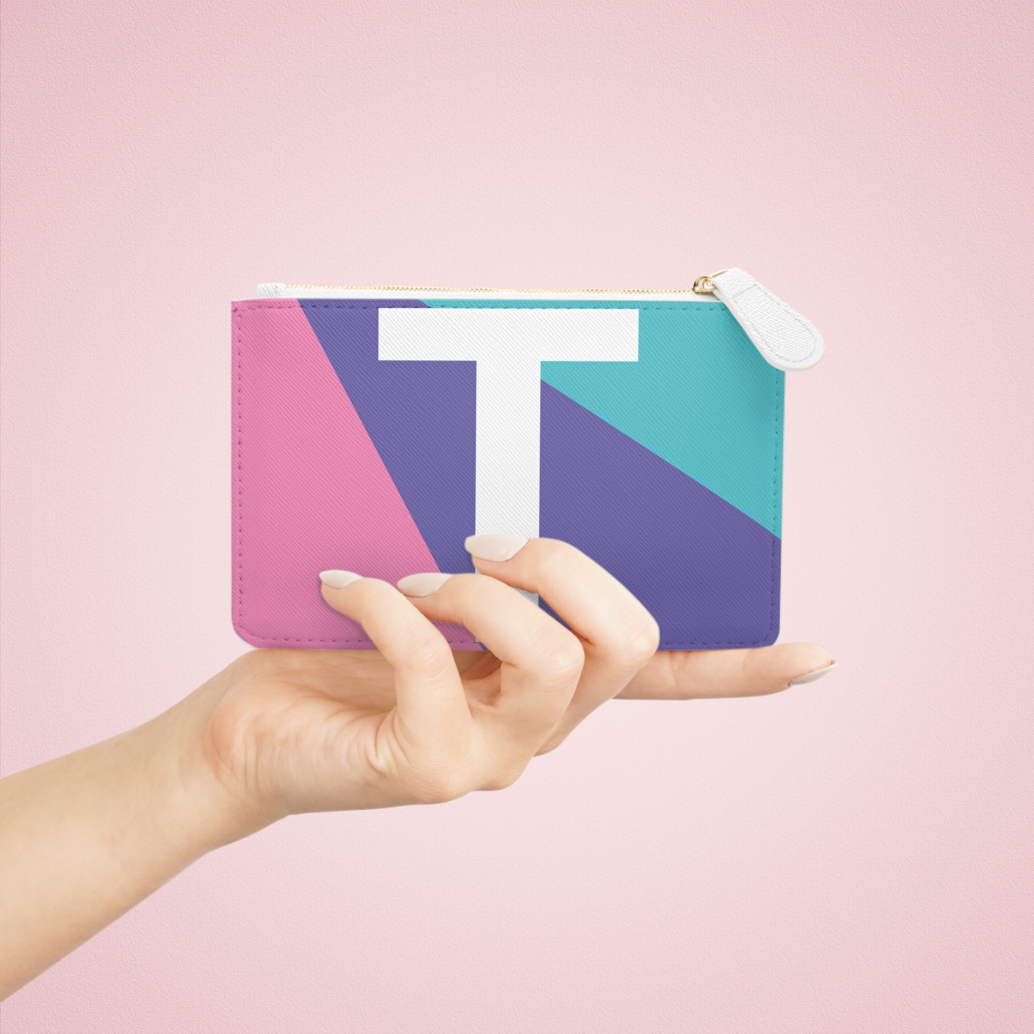 Initial T Mini Clutch — Colorblock Monogram Wristlet Wallet