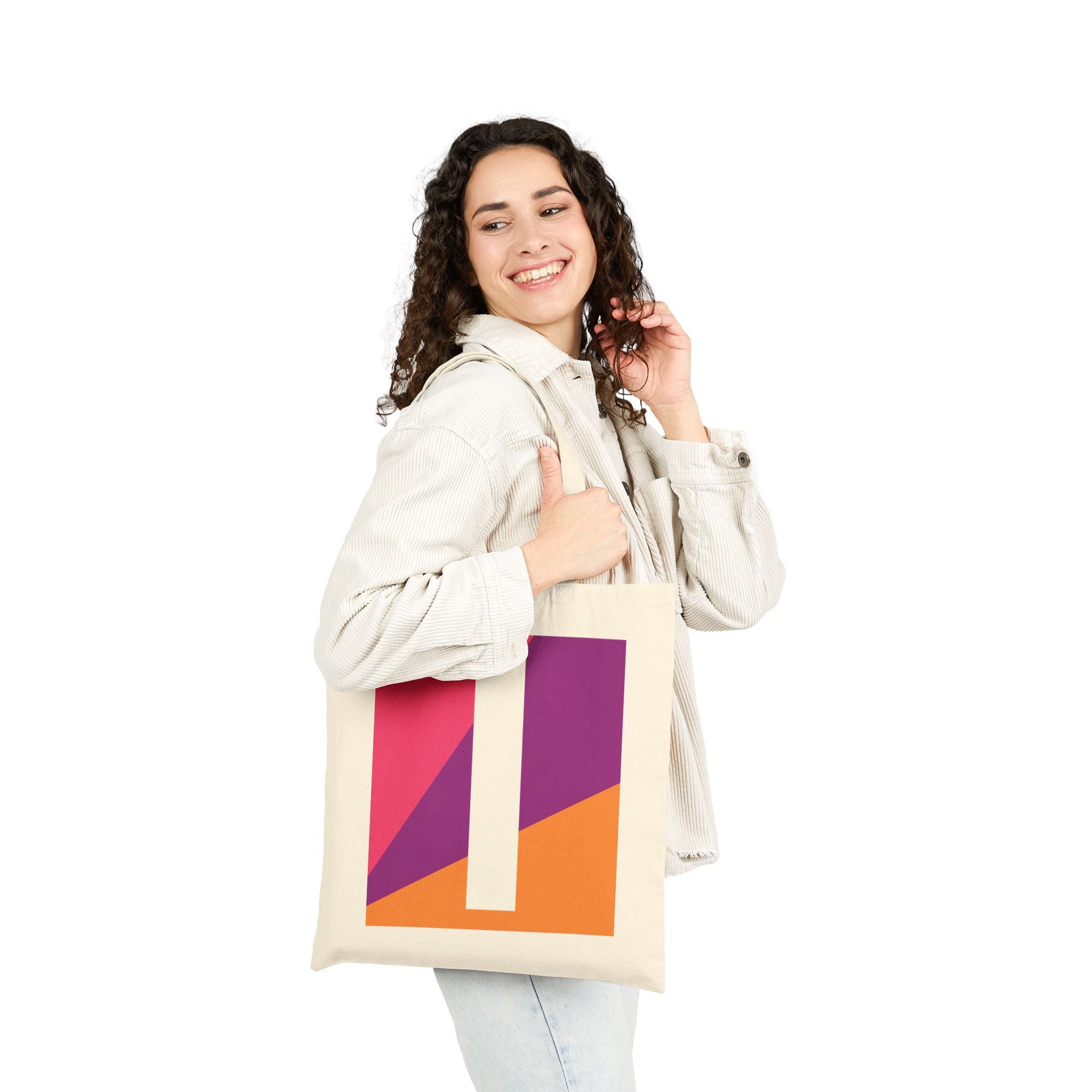 Initial I Colorblock Canvas Tote Bag — Monogram Letter I Reusable Grocery Tote