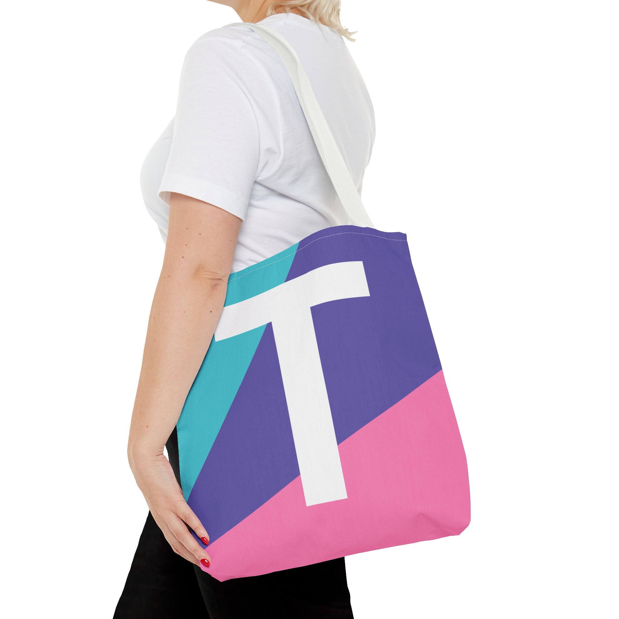 Monogram 'T' Colorblock Tote Bag — Personalized Initial T Shoulder Tote