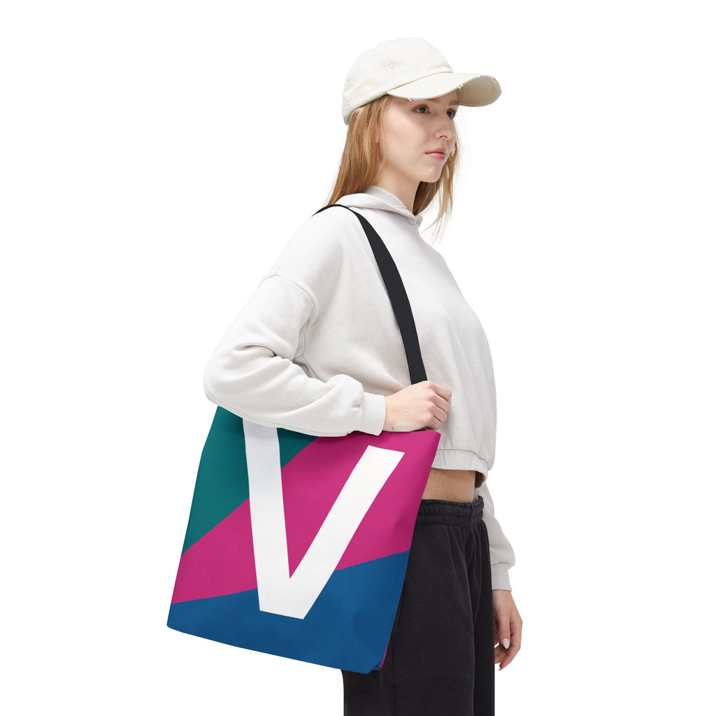Monogram 'V' Colorblock Tote Bag — Personalized Initial V Shoulder Tote