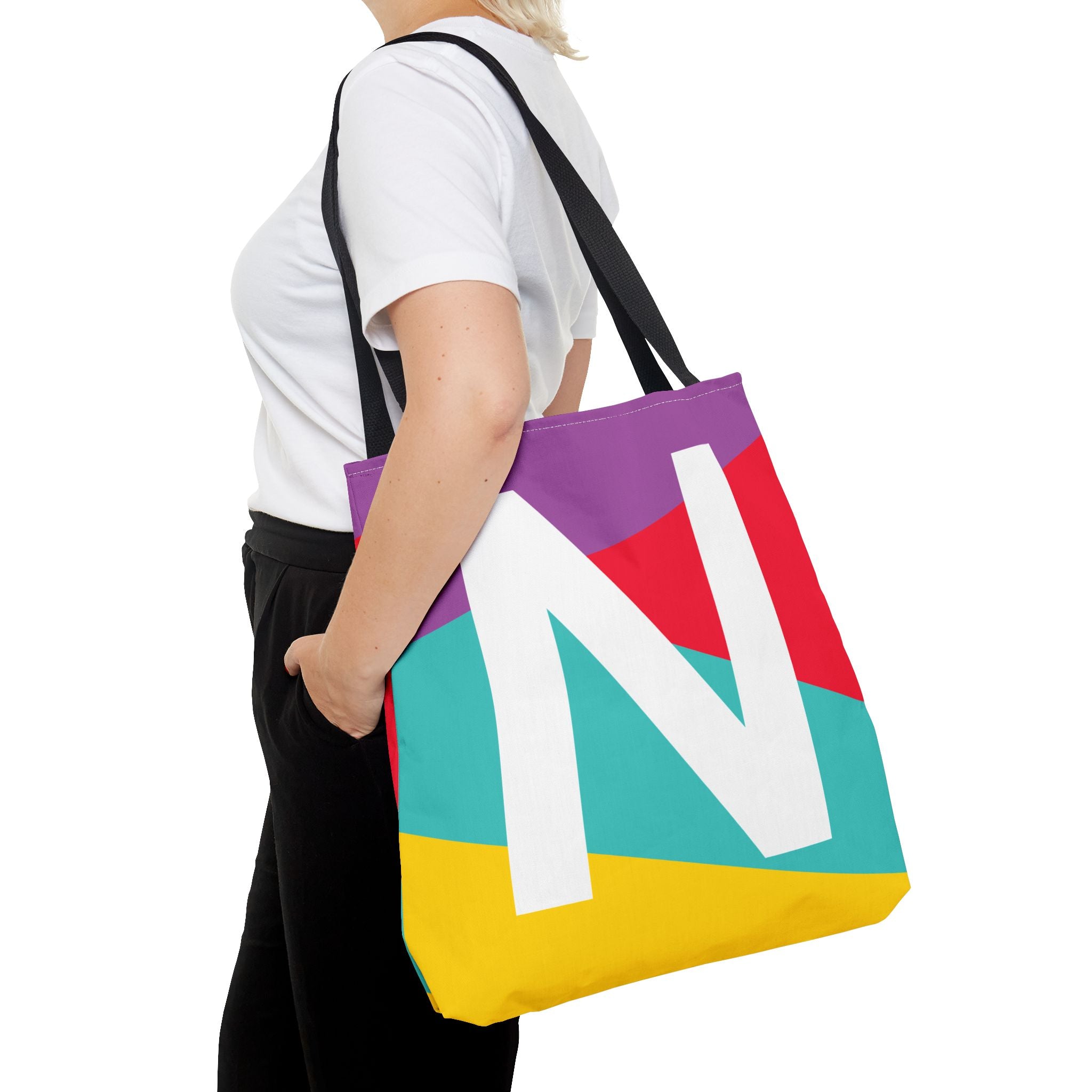 Monogram 'N' Colorblock Tote Bag — Personalized Initial N Shoulder Tote