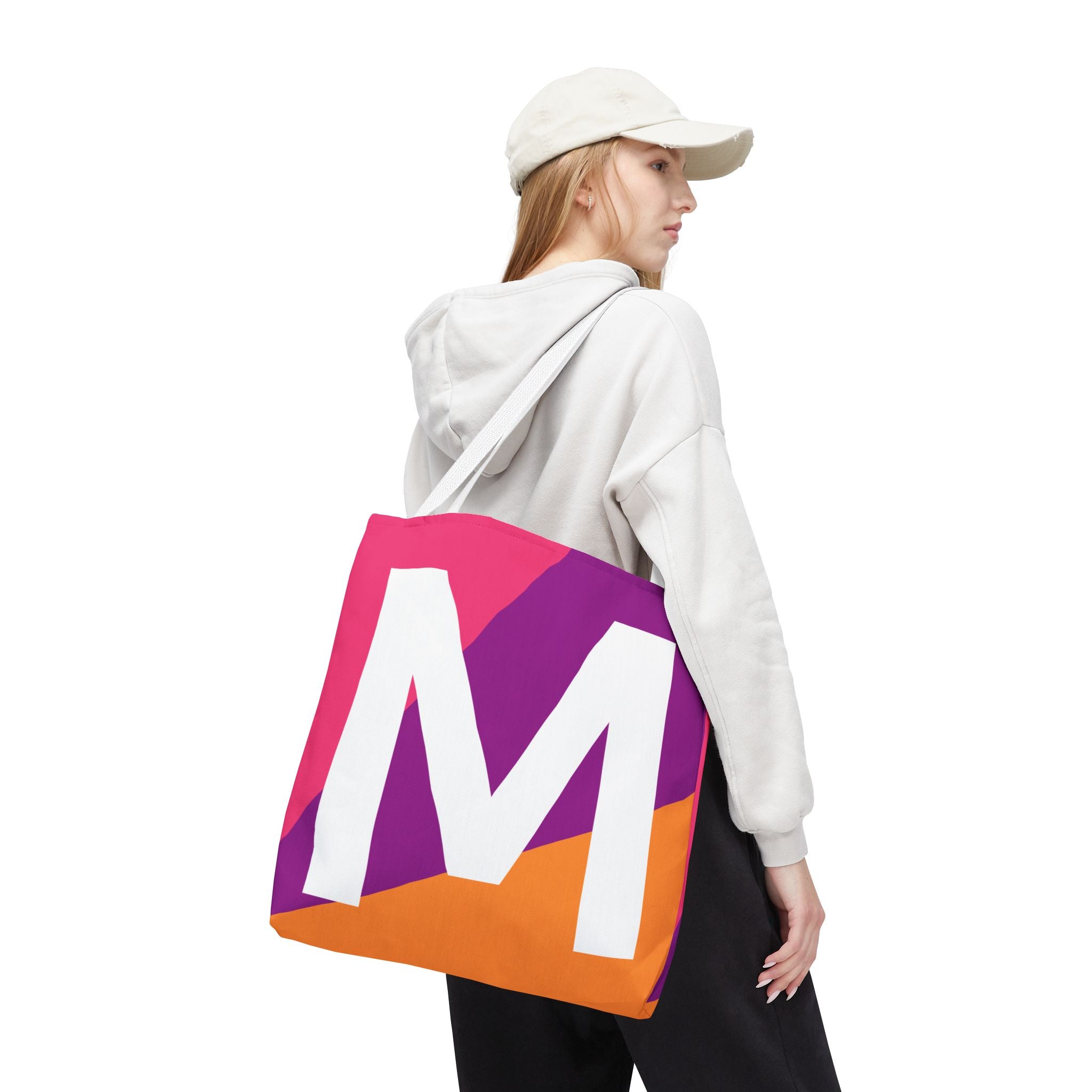Monogram 'M' Colorblock Tote Bag — Personalized Initial M Shoulder Tote