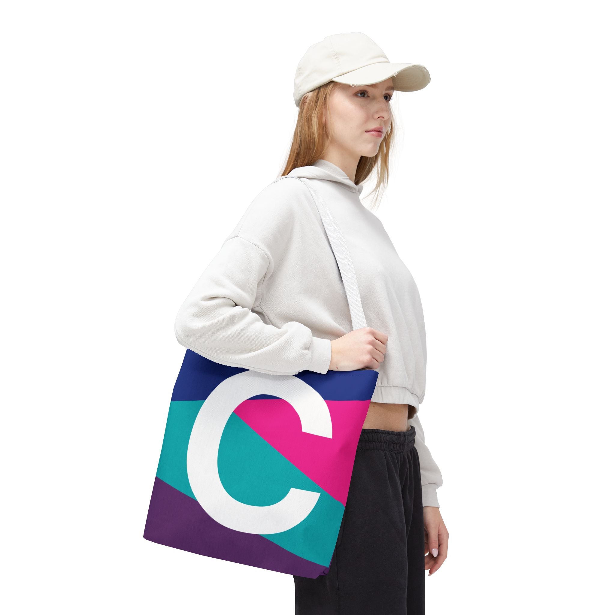 Monogram 'C' Colorblock Tote Bag — Personalized Initial C Shoulder Tote
