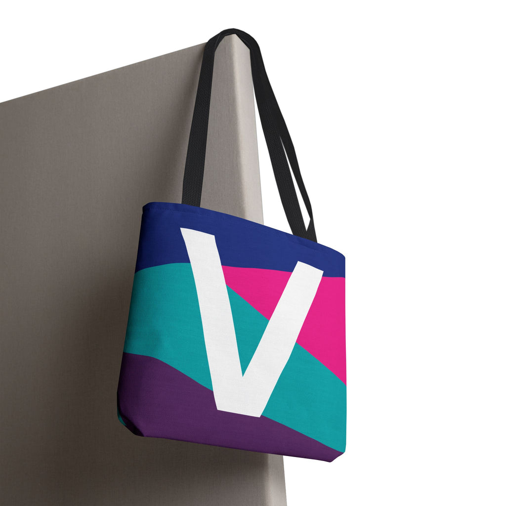 Monogram 'V' Colorblock Tote Bag — Personalized Initial V Shoulder Tote
