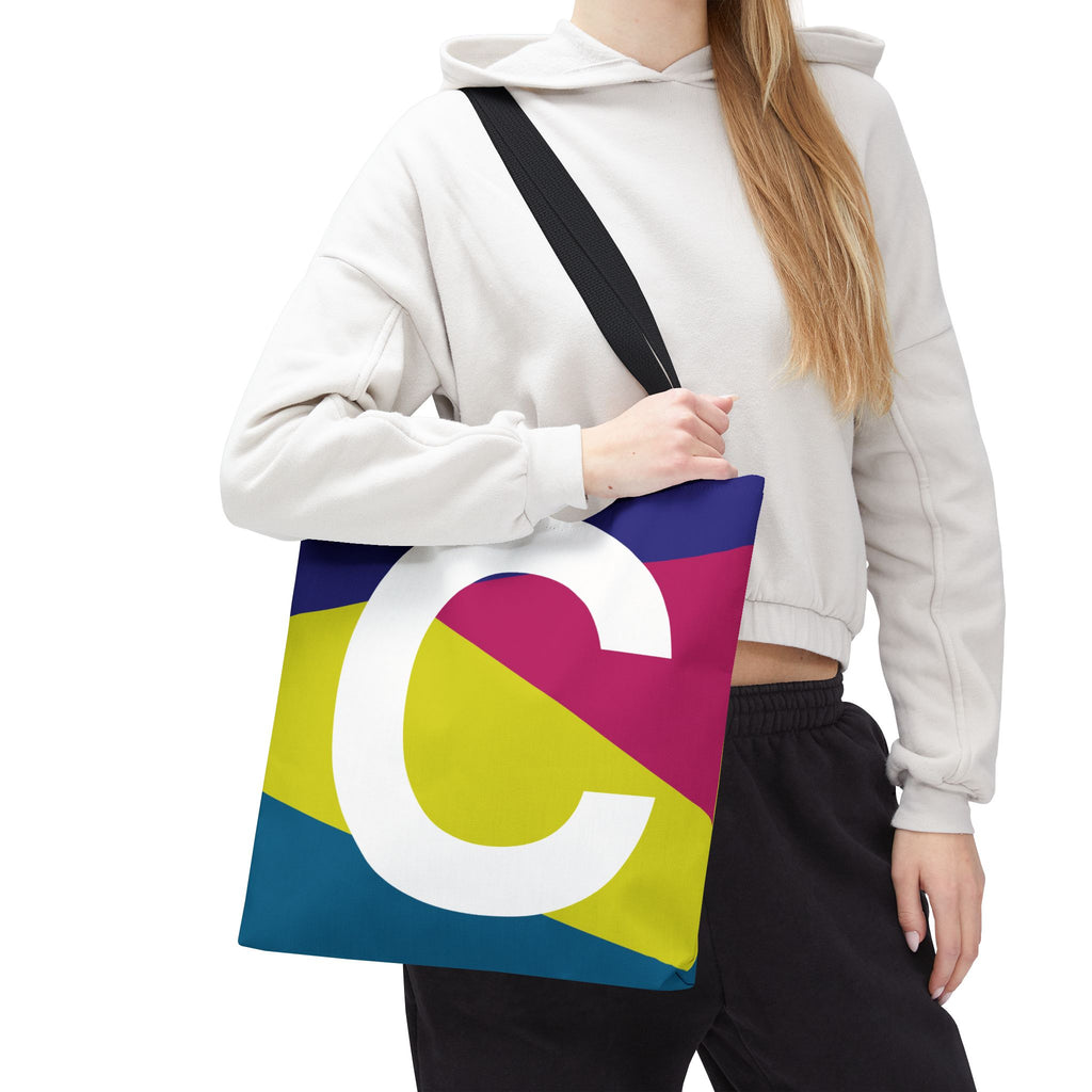 Monogram 'C' Colorblock Tote Bag — Personalized Initial C Shoulder Tote