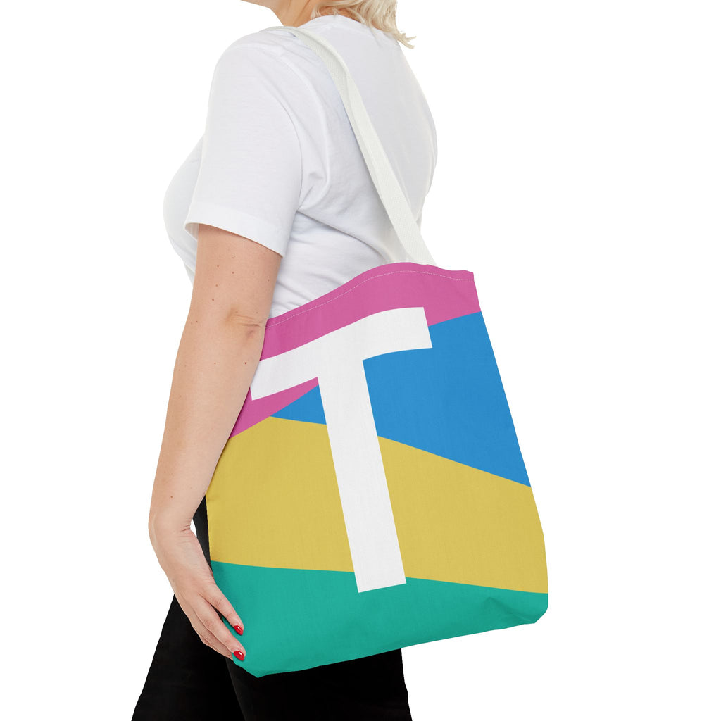 Monogram 'T' Colorblock Tote Bag — Personalized Initial T Shoulder Tote