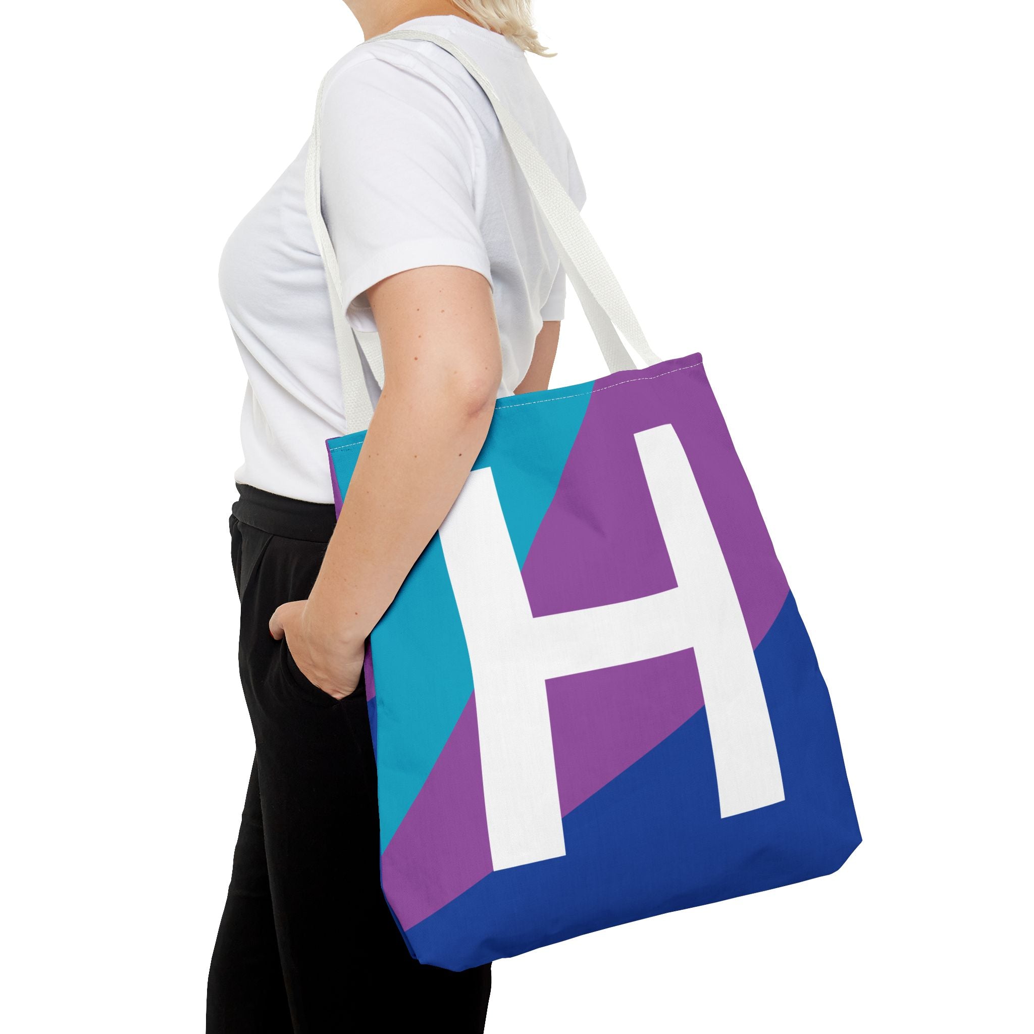 Monogram 'H' Colorblock Tote Bag — Personalized Initial H Shoulder Tote
