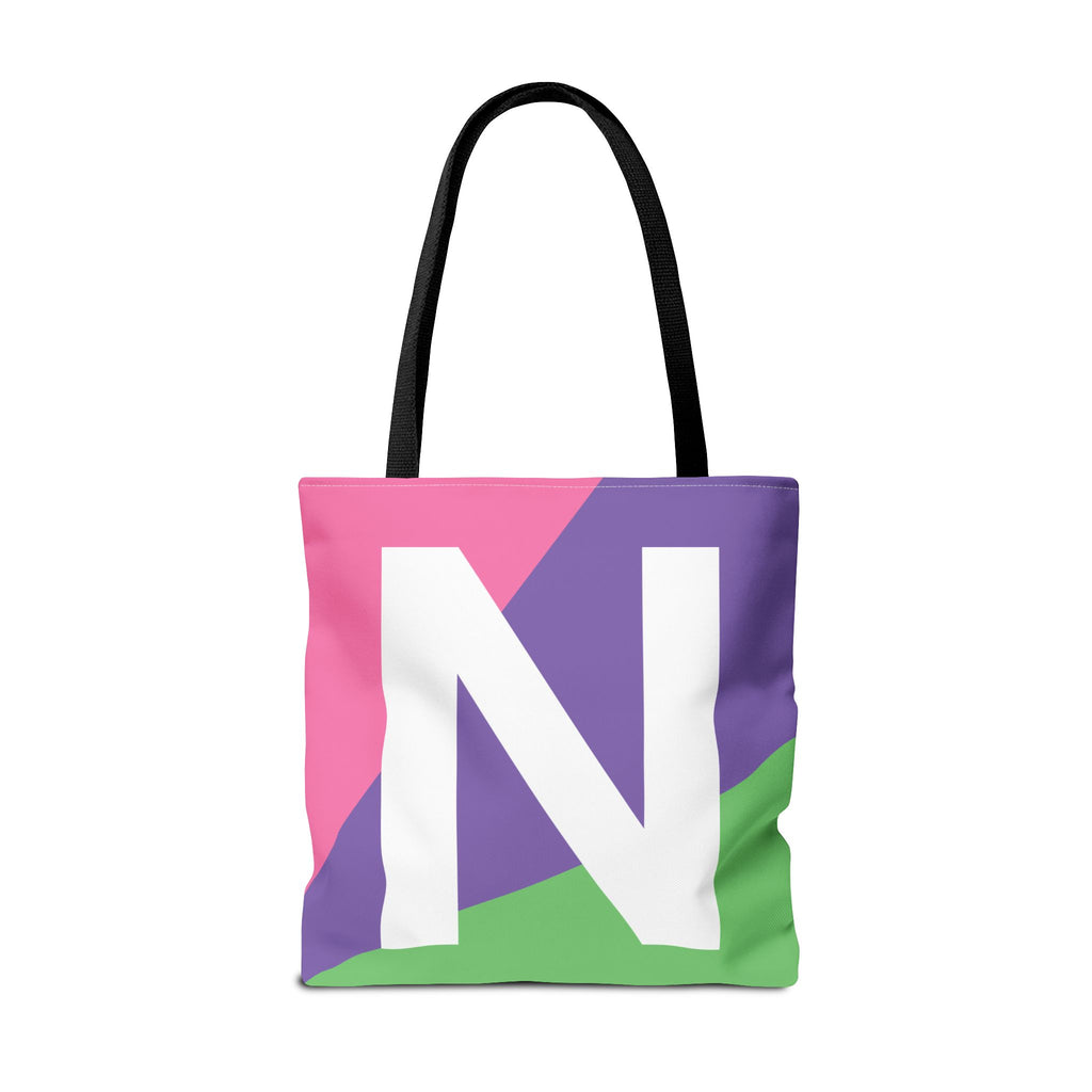 Monogram 'N' Colorblock Tote Bag — Personalized Initial N Shoulder Tote