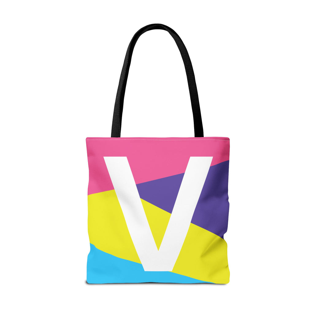 Monogram 'V' Colorblock Tote Bag — Personalized Initial V Shoulder Tote