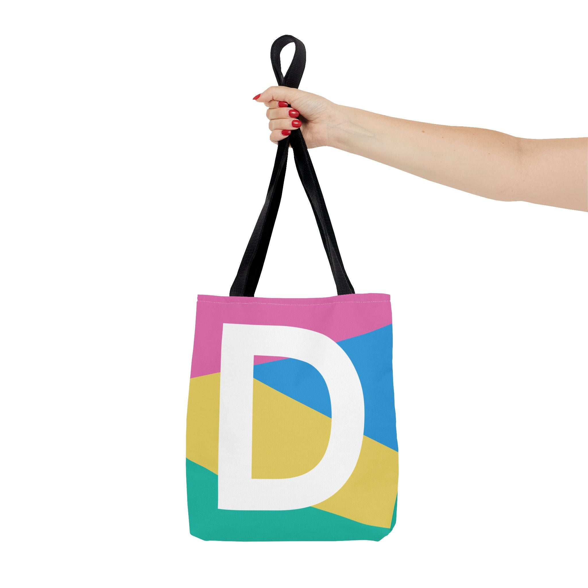Monogram 'D' Colorblock Tote Bag — Personalized Initial D Shoulder Tote