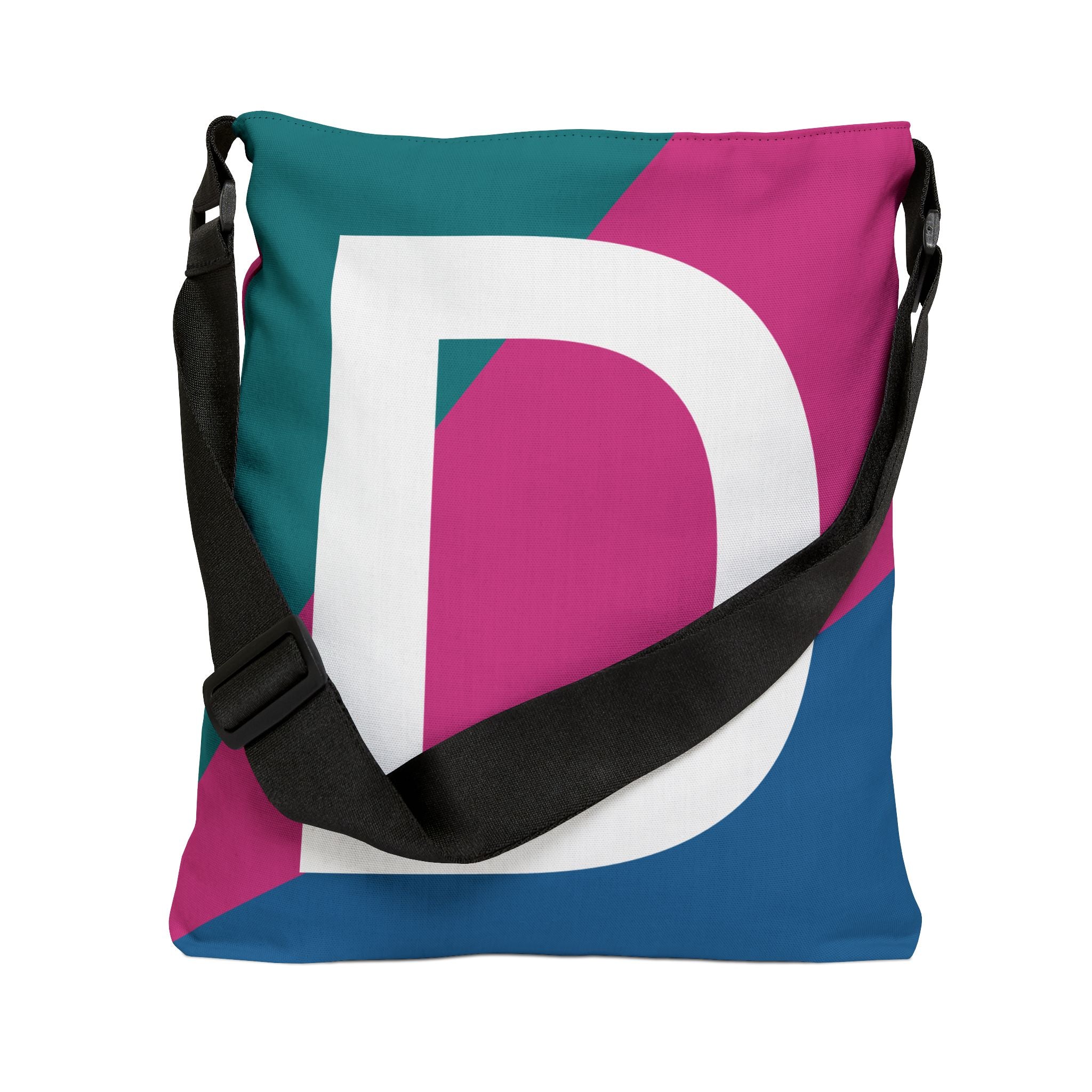Initial Letter 'D' Colorblock Adjustable Tote Bag — Monogram Alphabet Shoulder Bag