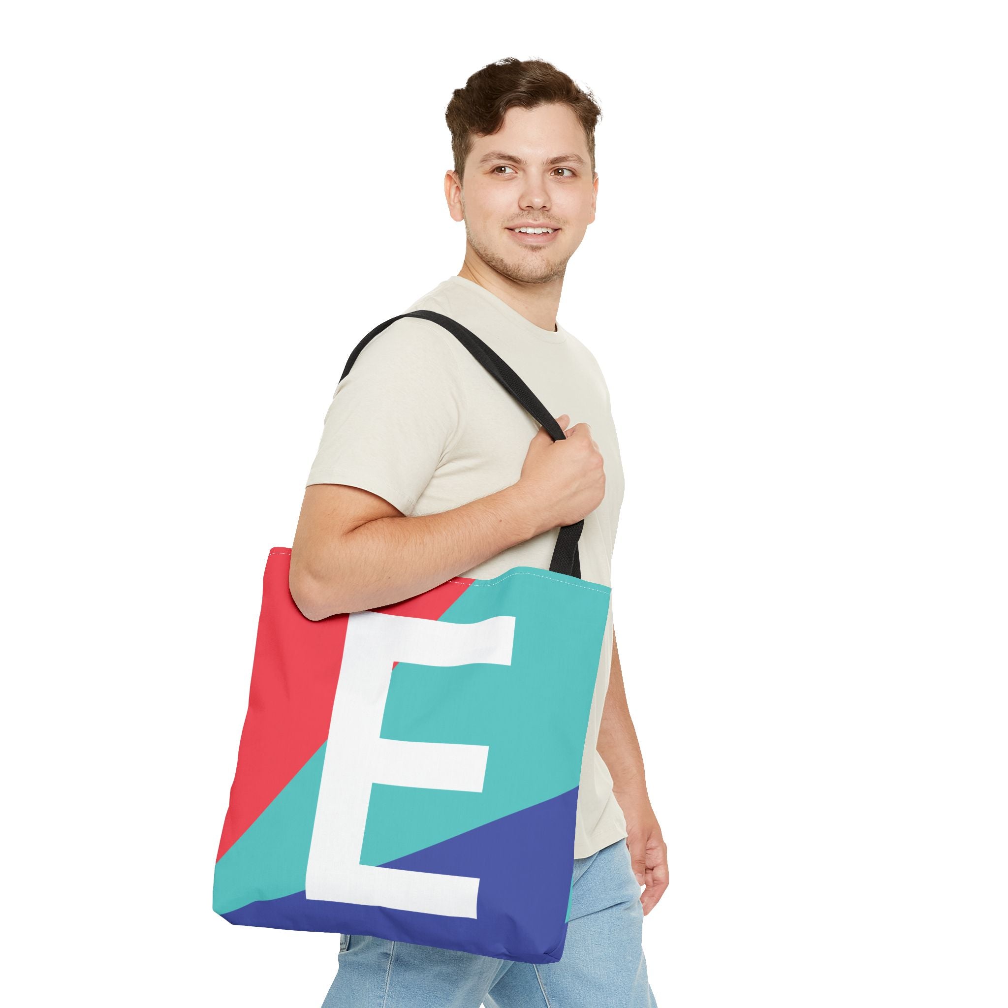 Monogram 'E' Colorblock Tote Bag — Personalized Initial E Shoulder Tote