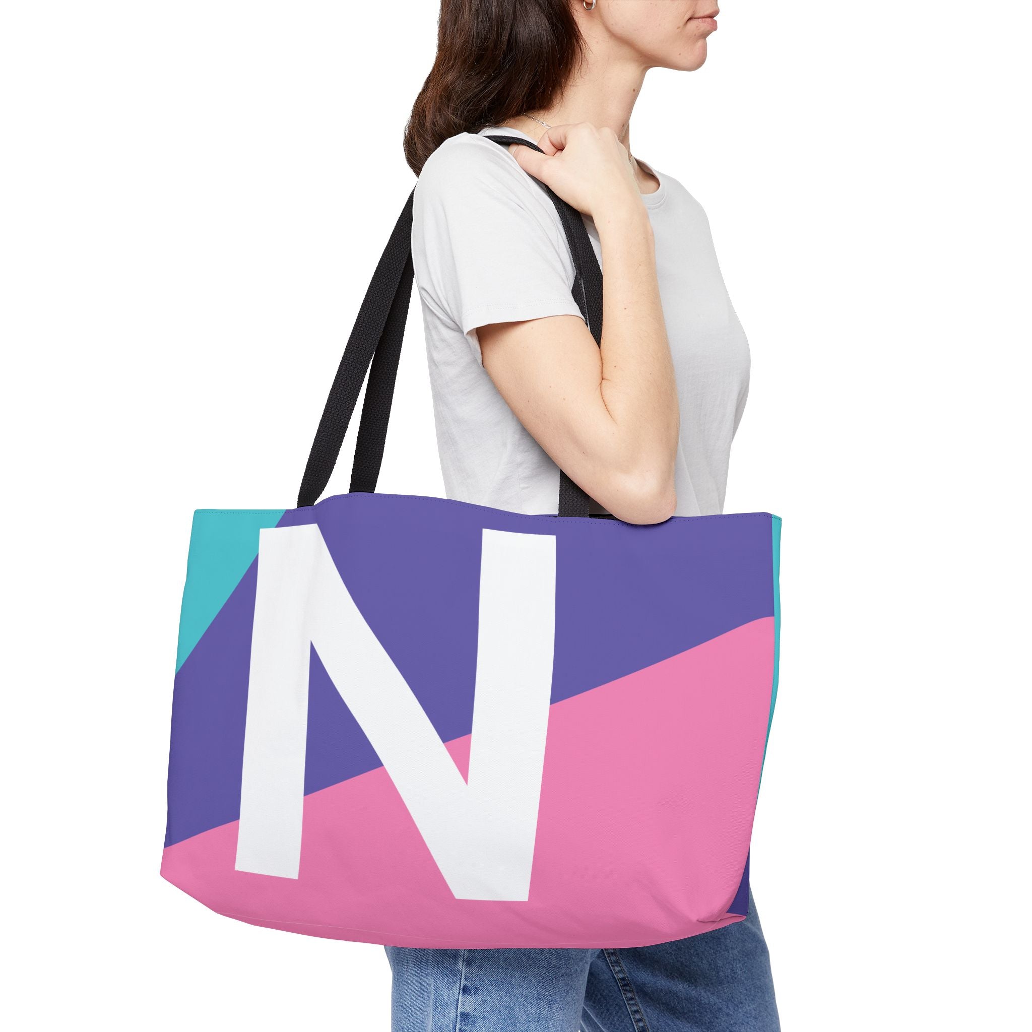 Personalized 'N' Colorblock Tote Bag — Monogram Weekender Tote