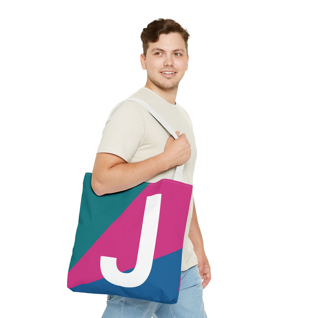 Monogram 'J' Colorblock Tote Bag — Personalized Initial J Shoulder Tote