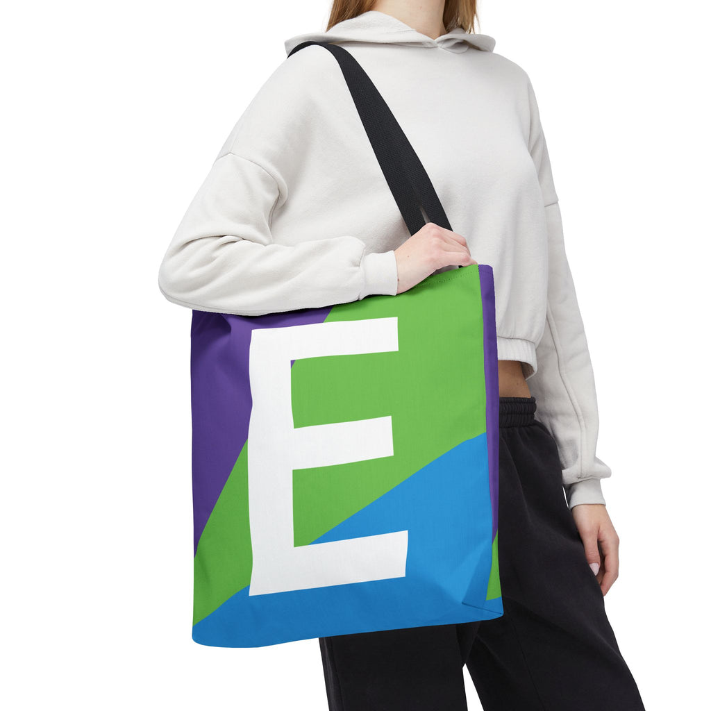 Monogram 'E' Colorblock Tote Bag — Personalized Initial E Shoulder Tote