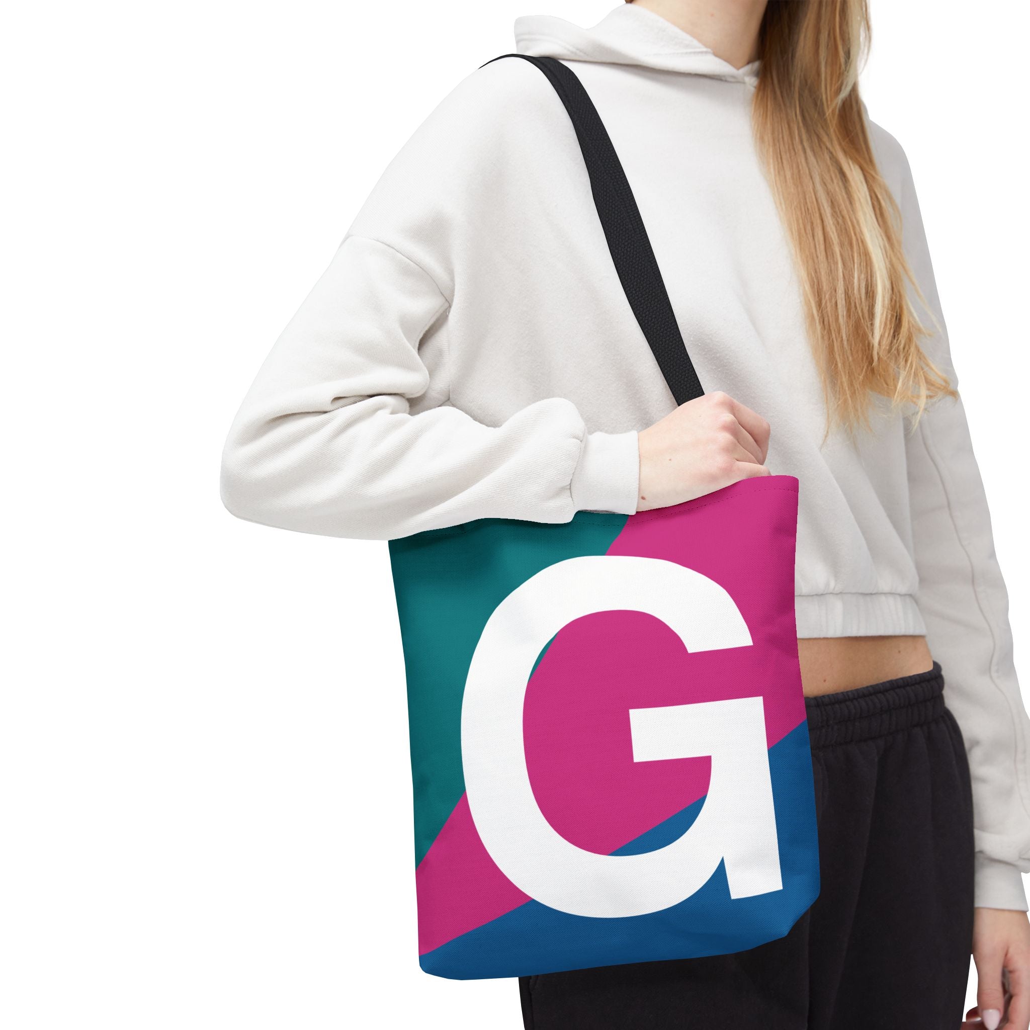 Monogram 'G' Colorblock Tote Bag — Personalized Initial G Shoulder Tote