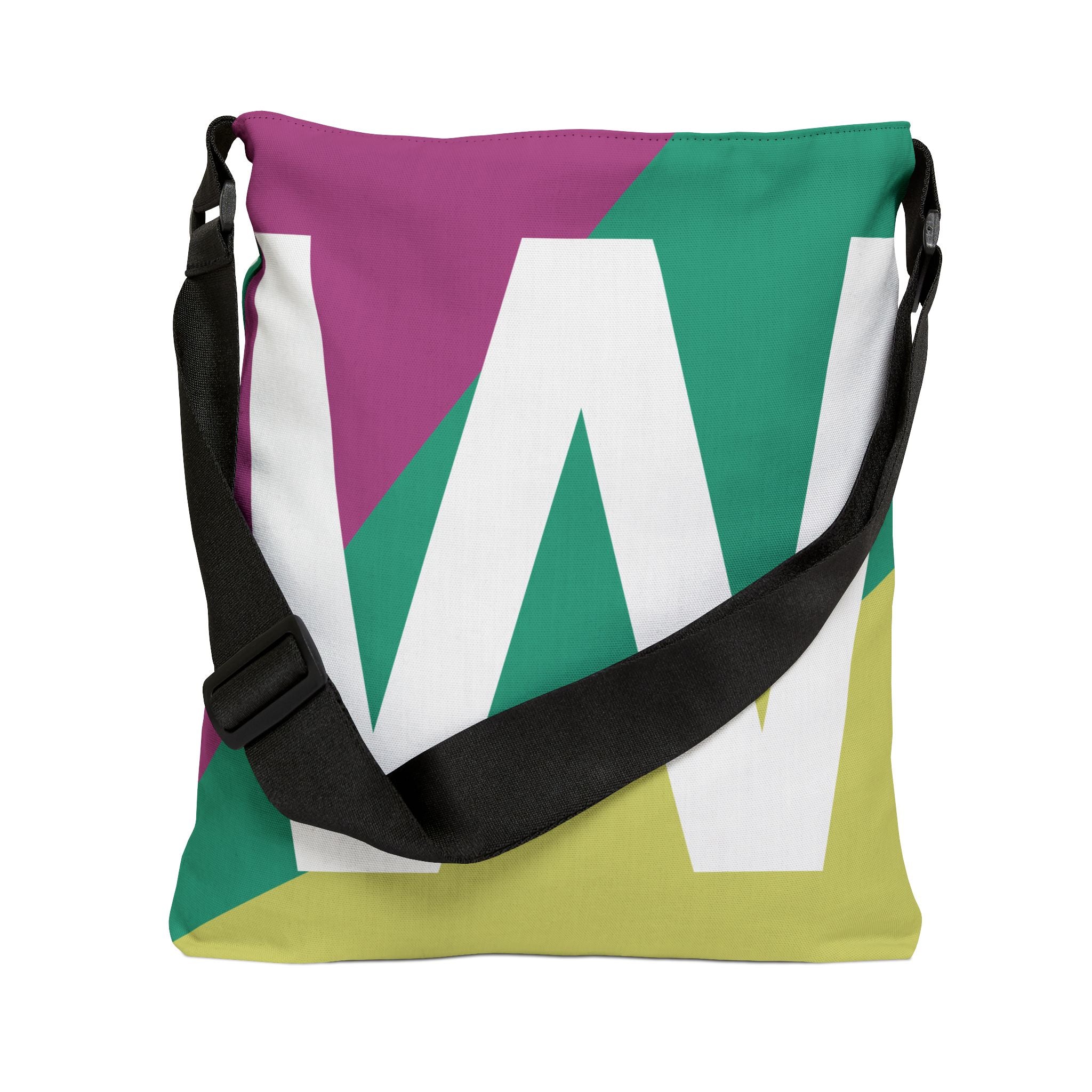 Initial Letter 'W' Colorblock Adjustable Tote Bag — Monogram Alphabet Shoulder Bag