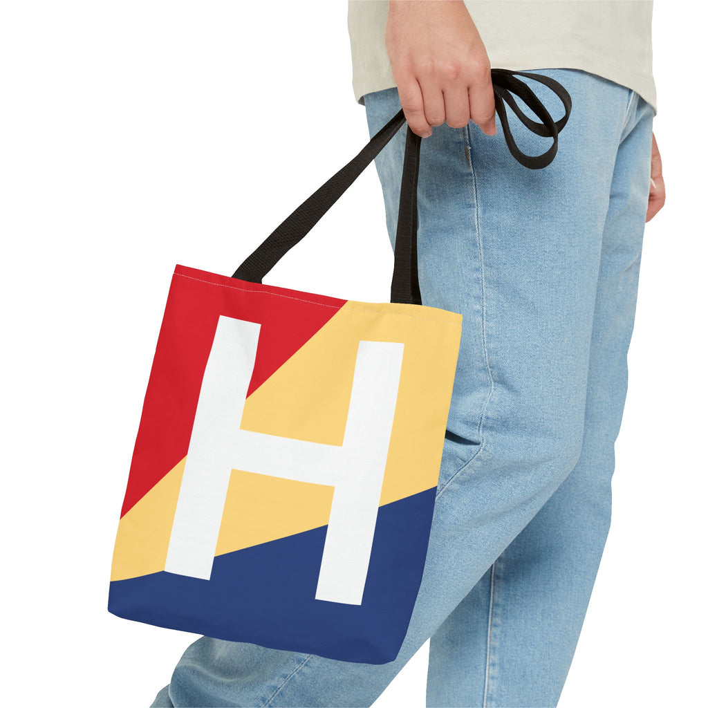 Monogram 'H' Colorblock Tote Bag — Personalized Initial H Shoulder Tote