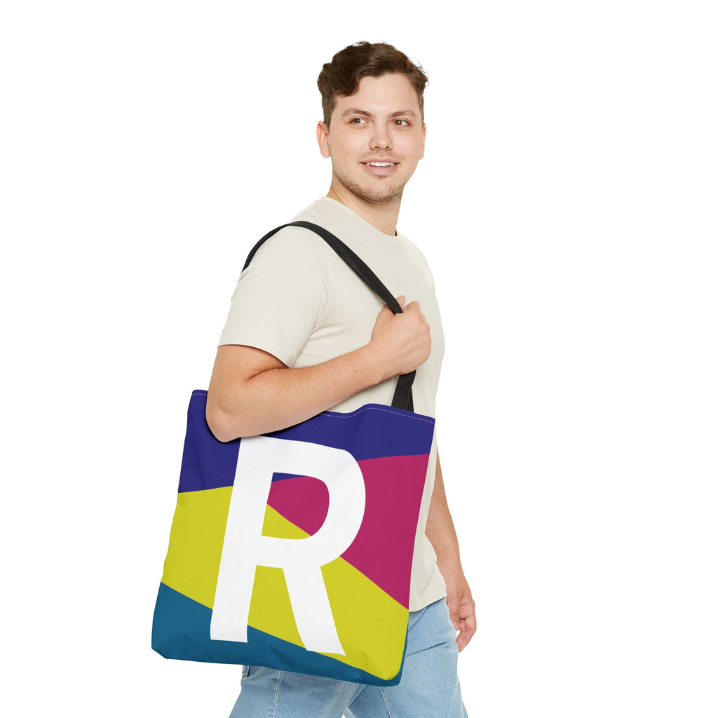 Monogram 'R' Colorblock Tote Bag — Personalized Initial R Shoulder Tote