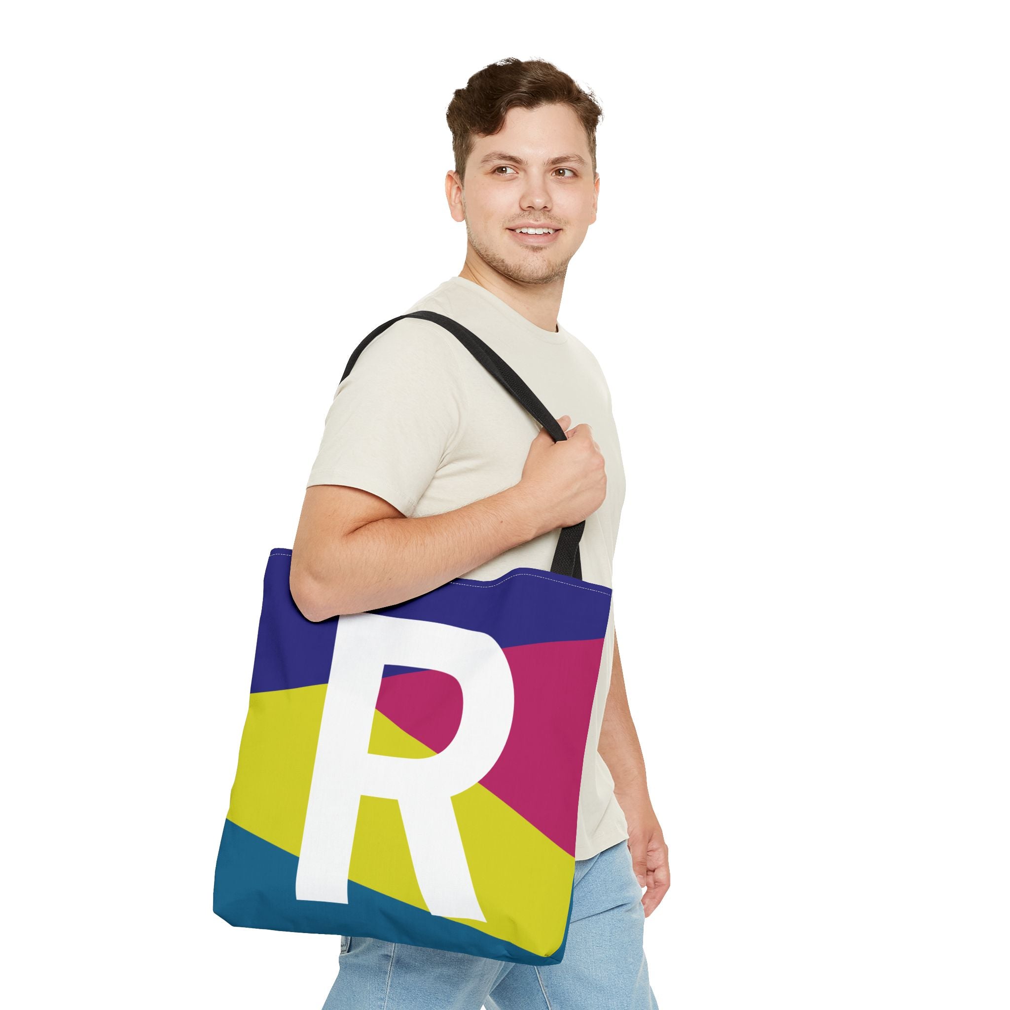 Monogram 'R' Colorblock Tote Bag — Personalized Initial R Shoulder Tote