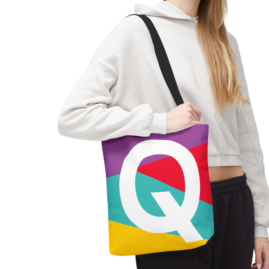 Monogram 'Q' Colorblock Tote Bag — Personalized Initial Q Shoulder Tote