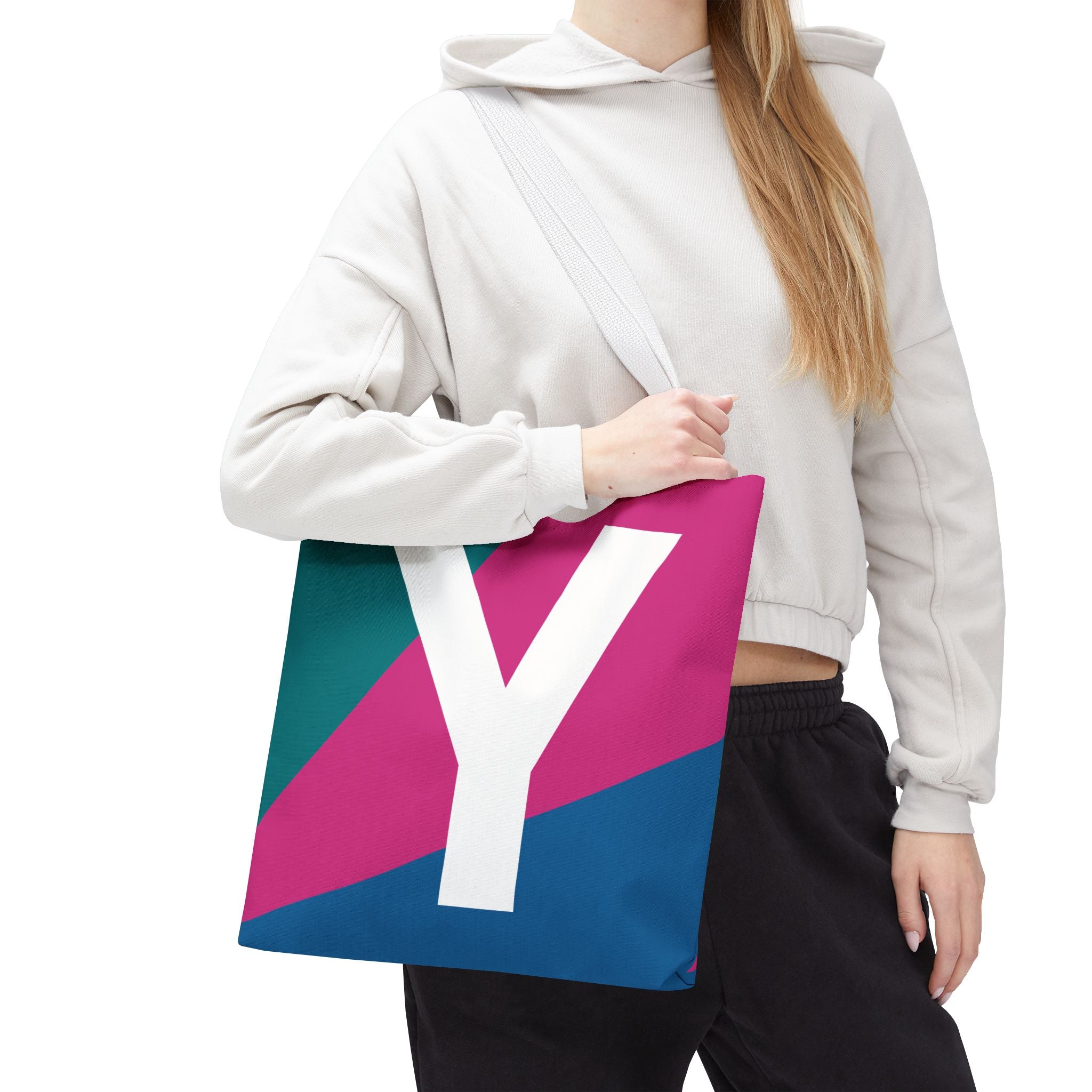 Monogram 'Y' Colorblock Tote Bag — Personalized Initial Y Shoulder Tote
