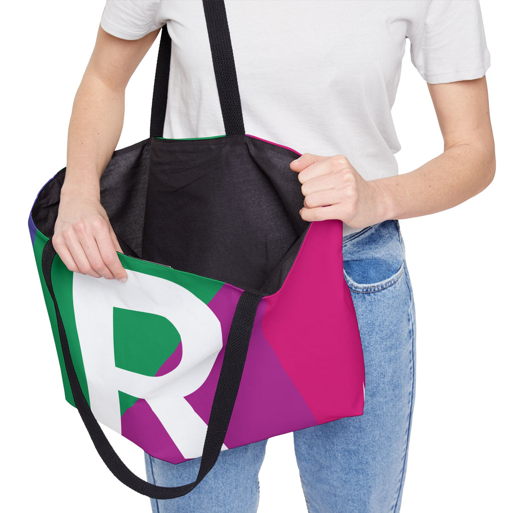 Personalized 'R' Colorblock Tote Bag — Monogram Weekender Tote