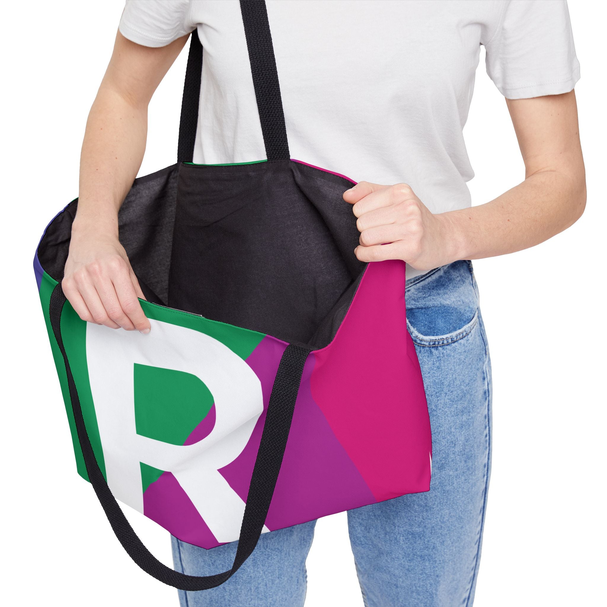 Personalized 'R' Colorblock Tote Bag — Monogram Weekender Tote