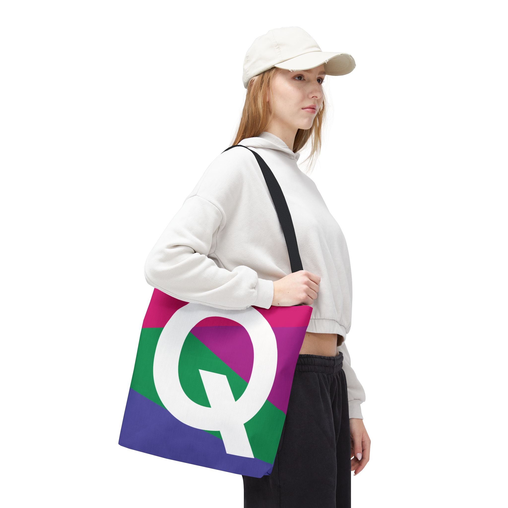 Monogram 'Q' Colorblock Tote Bag — Personalized Initial Q Shoulder Tote