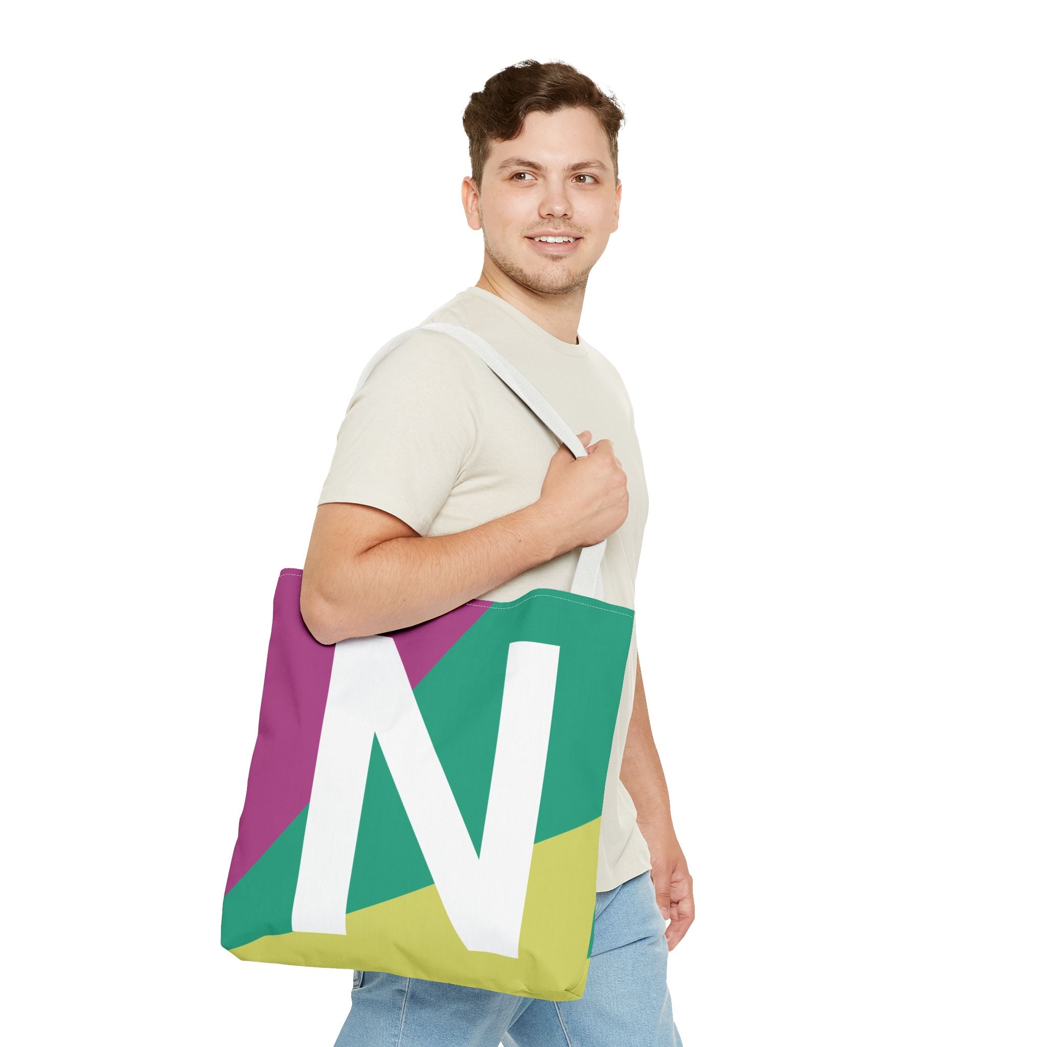 Monogram 'N' Colorblock Tote Bag — Personalized Initial N Shoulder Tote